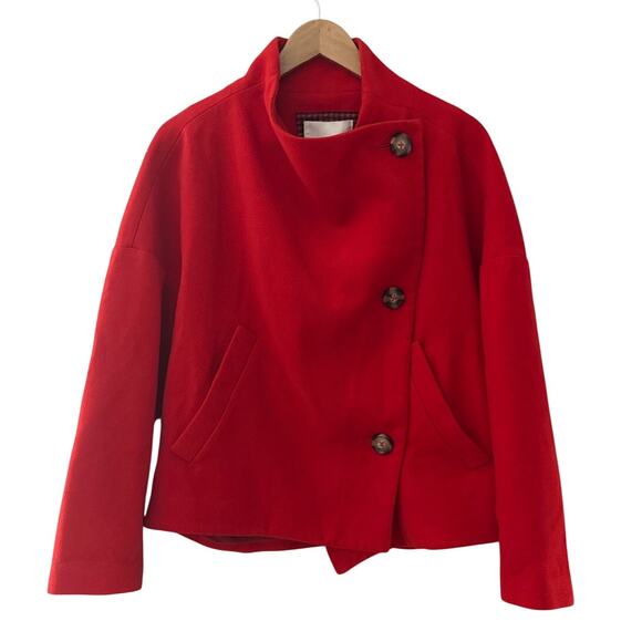 Anthropologie Sascha Asymmetrical Jacket Bright Red Size Medium - Picture 5 of 13